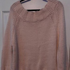 Ecru Labs Cream Crewneck Ribbed Knit Off The Shoulder Sweater